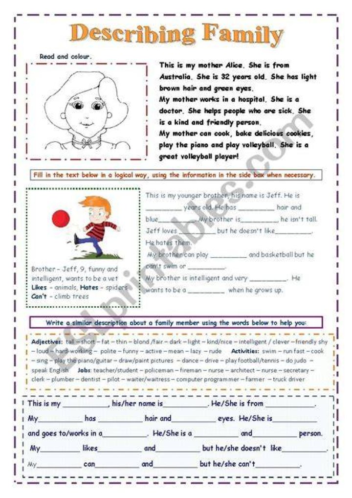 Describe Family (Easy) ESL worksheet by Zora