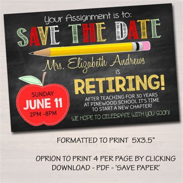 Teacher Retirement Invitation Chalkboard Printable Teacher Invite